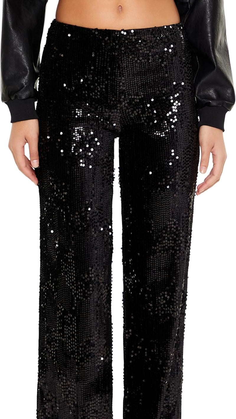 womens Sequin High-rise Straight Pants